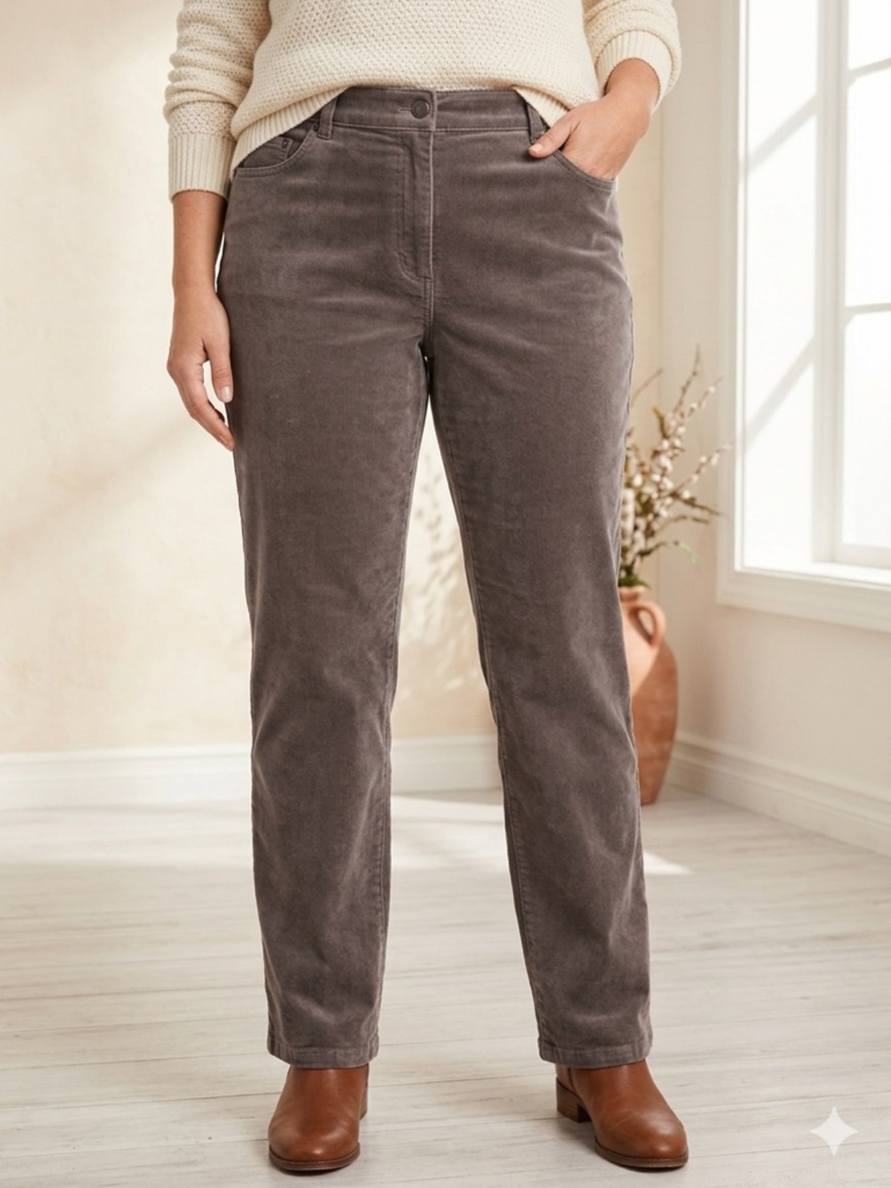 Talbots Corduroy Straight Leg Pants - Grey - Size 16P